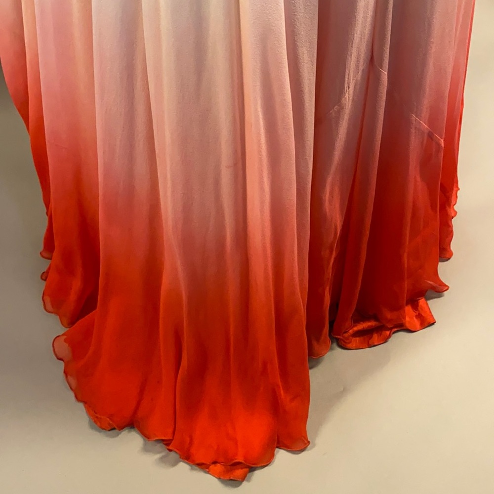 Silk chiffon red ombré dyed maxi skirt